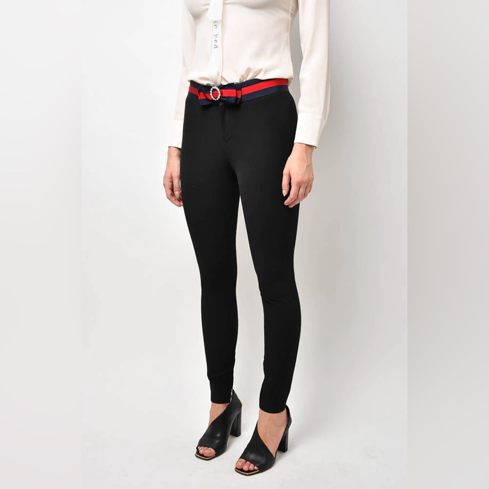 Gucci Black Straight Fit Trouser Pants Red/Blue Crystal Bow Waistband